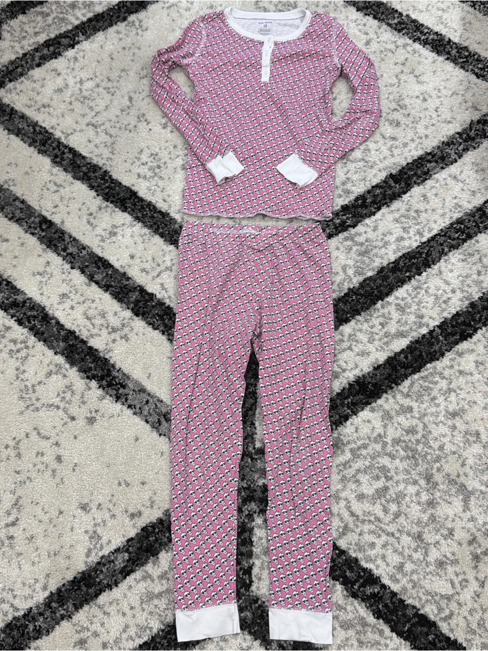 Roller Rabbit Girls' Pink Printed Long-Sleeve Pajama Set with White Trim